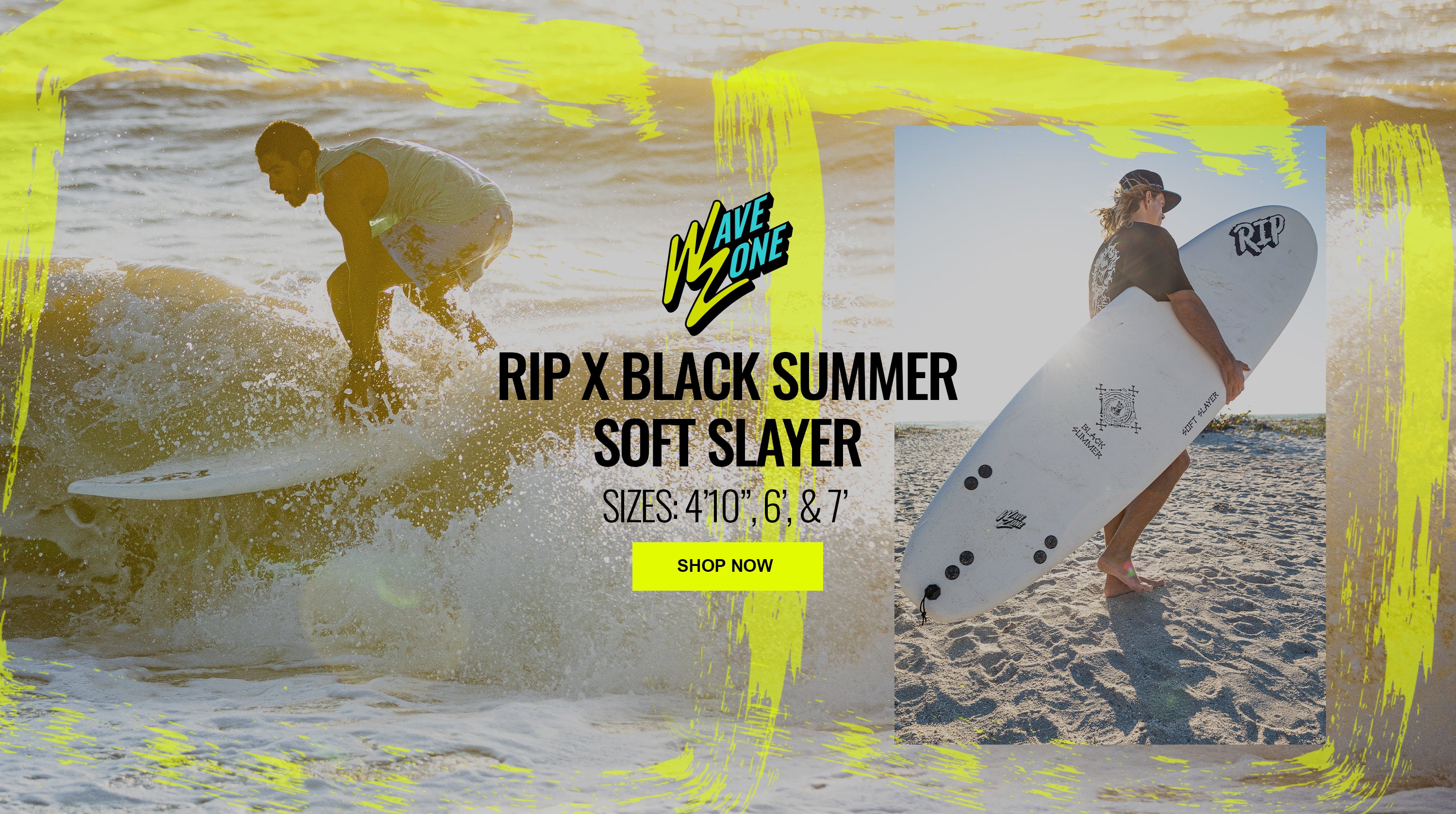 RIP x Black Summer Soft Slayer — 4 foot 10 inch, 6 foot and 7 foot soft-top surfboards